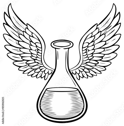 Flying Erlenmeyer Flask with Wings Science Lab Experiment Outline Vector