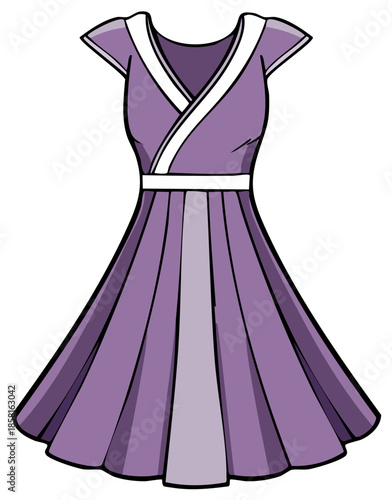 Fashionable Purple Dress with White Trim Elegant Women's Apparel Item