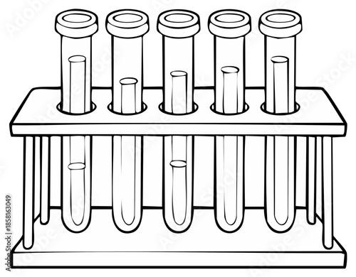 Outline of laboratory test tubes in rack for science education, and chemical research.