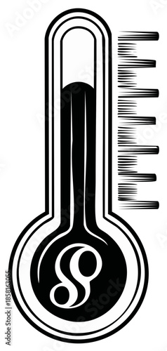 Thermometer Icon with Scale Black and White Illustration Indicating Degrees in Fahrenheit
