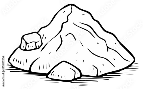 Hand-drawn vector line art showing a pile of sand, dirt, or sugar with small rocks, perfect for designs that require simple graphics
