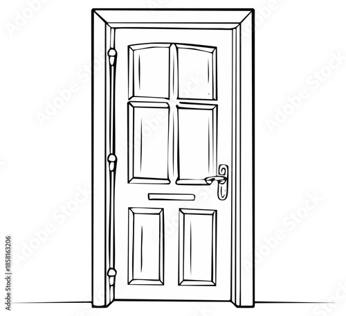 Interior Room Doorway Outline Black and White House Entrance Minimal Illustration