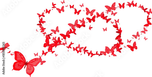 red butterflies flying in swirling pattern