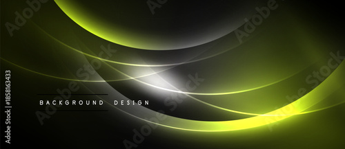 Abstract waves, yellow glow, dark backdrop. Modern design element, smooth curves, elegant presentation. Minimalist aesthetic, dynamic composition.