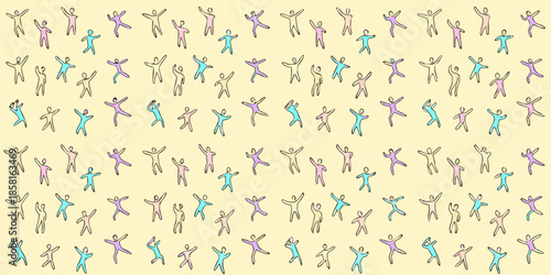 A repeating pattern of small stick figure like people in various poses
