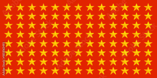 A vibrant red field densely populated with numerous golden five pointed stars