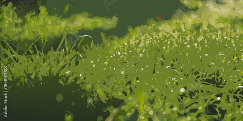 A vibrant abstract rendering of lush green foliage with scattered white specks