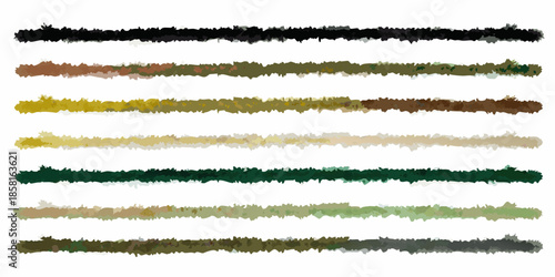 A series of horizontal brushstrokes displaying a diverse color palette
