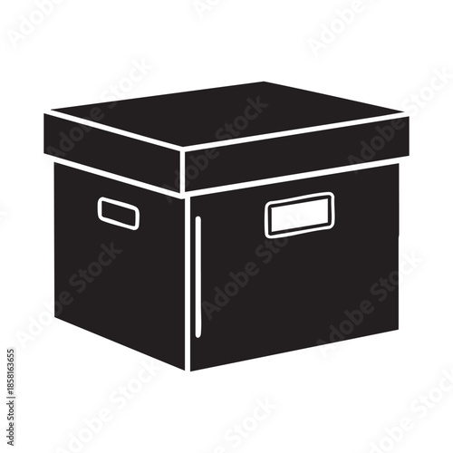 Cardboard storage box with handles isolated on transparent background