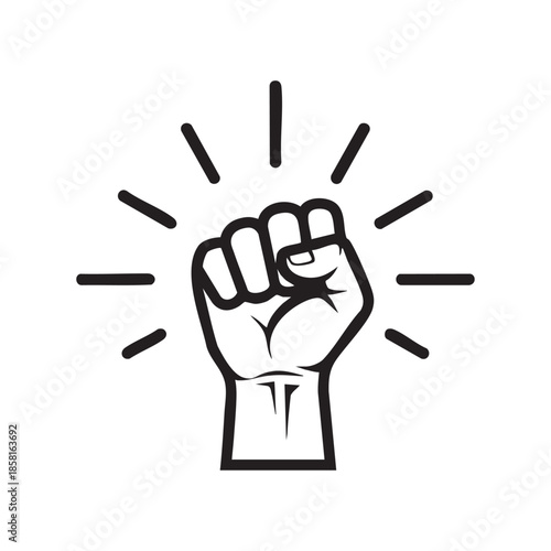Clenched fist with radiating lines symbolizing power and strength