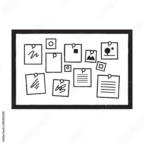 Handdrawn bulletin board with notes and icons illustration