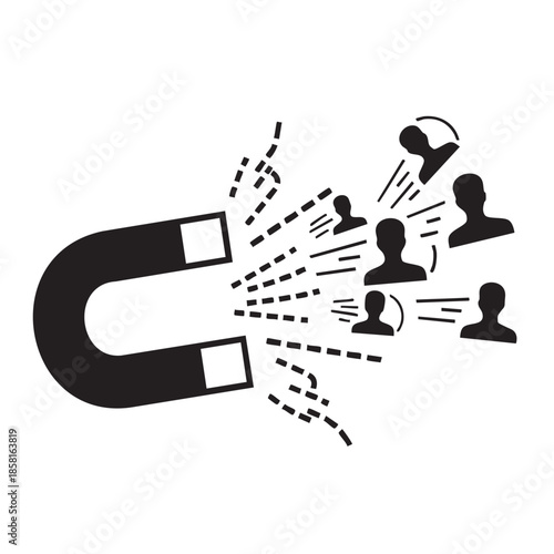 Magnet attracting human silhouettes in creative illustration design