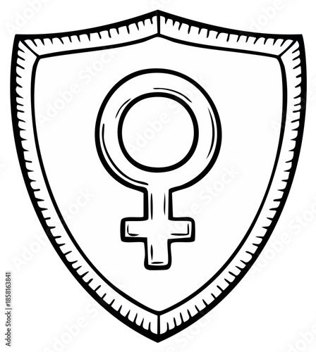 Feminine Symbol on Shield Illustrating Female Empowerment and Protection Hand Drawn Vector Illustration