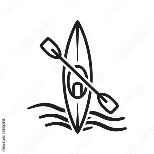 Minimalist kayaking and paddling line art illustration
