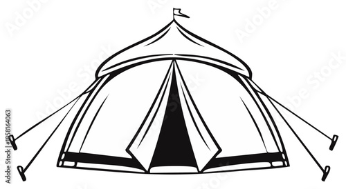 Circus Tent, Simple Black and White Line Art Illustration on Transparent Background