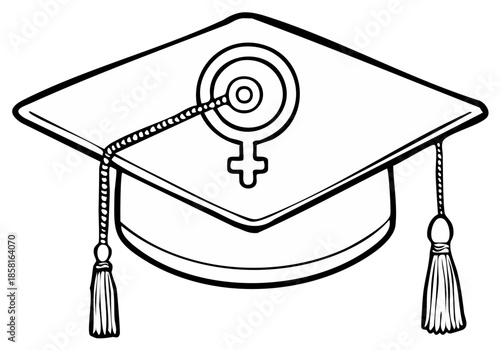 Graduation Cap with Female Symbol Represents Education, Empowerment, and Women's Achievement, Perfect for Educational Themes