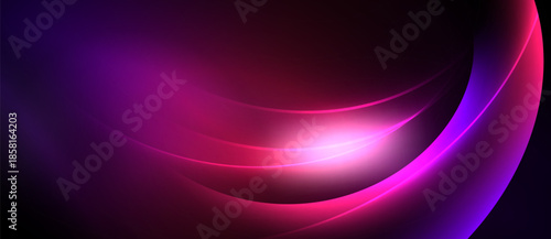 Abstract background features vibrant magenta, purple hues. Smooth curves create dynamic light effect, modern design.