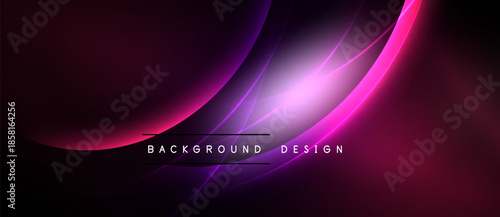 Abstract pink, purple gradients dominate. Smooth curves create dynamic visual flow. Text reads background design. Dark borders frame composition.