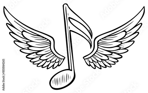 Music note wings illustration sketch drawing