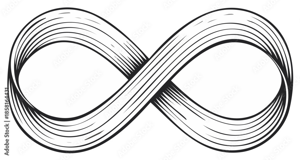 Fototapeta premium Endless Loop Symbol Etching Style Line Art Infinity Sign Conceptual Icon Decorative Design Element Continuous Motion