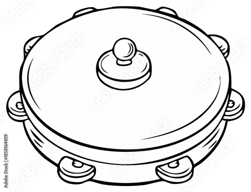 Outlined tambourine illustration for coloring book pages musical instruments design