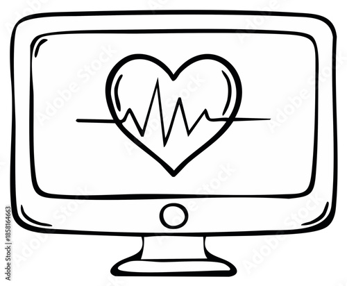 Computer screen displaying heartbeat medical data health monitoring device diagnostic tool healthcare system cardiology analysis