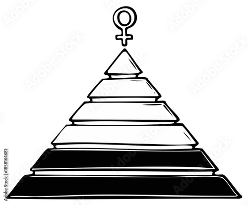 Woman symbol atop stepped pyramid representing female hierarchy and leadership