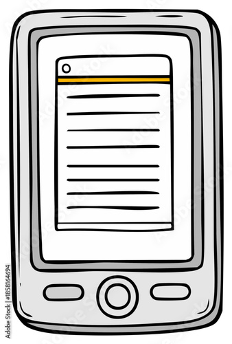 Digital ebook reader with text displayed, for reading books and documents in modern portable device form