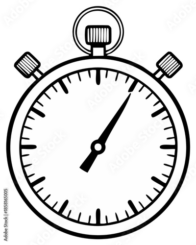 Stopwatch Illustration: Time Measurement, Precision Timing Device, Black and White Timer, Retro Clock Design