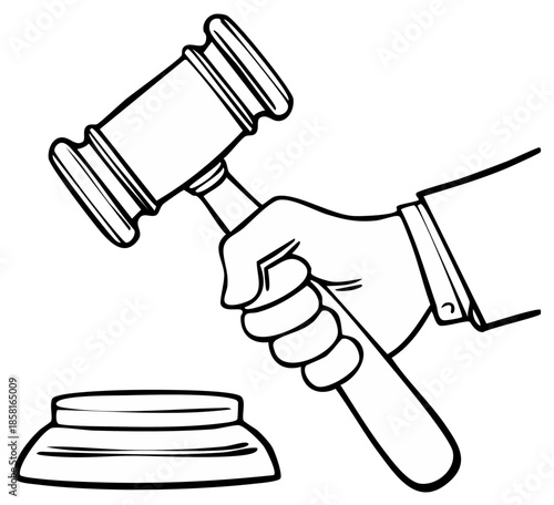 Line Art Hand Holding Judge Gavel For Judgement and Auction Decisions Illustration Stock Image