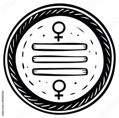 Feminist equality icon circle illustration with gender symbols and bars