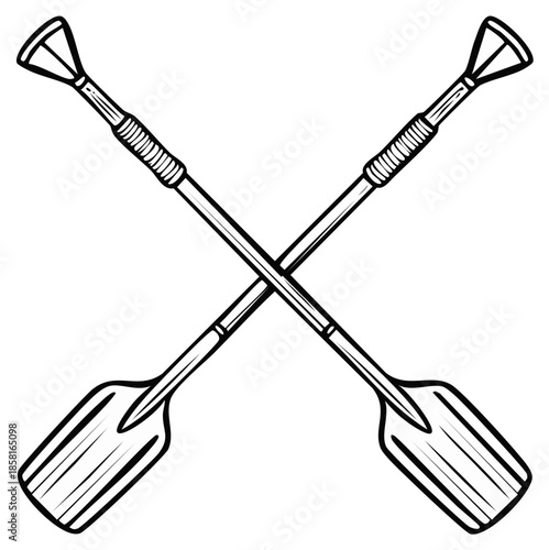 Crossed Oars Outline Illustration for Boating and Paddling Equipment