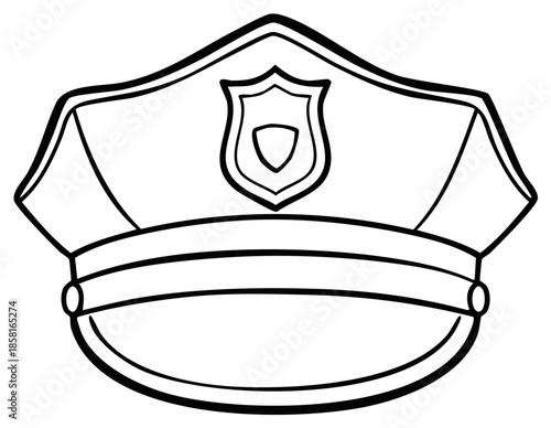 Line art illustration of a traditional police cap with badge icon