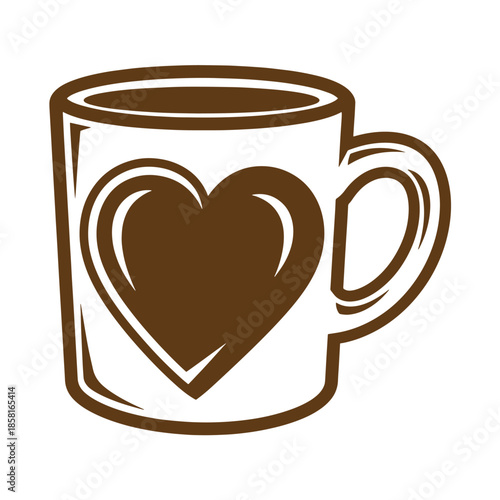 Vintage Illustration of a coffee mug with a heart design on the side in brown color  a symbol of love and warmth in a simple yet charming way