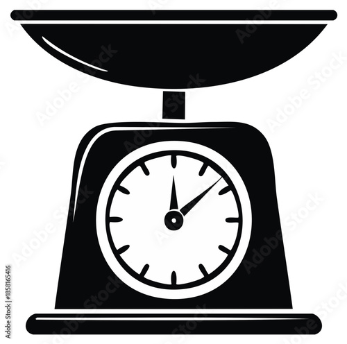 Retro kitchen scales measurement accuracy cooking weight vector icon black and white graphic for food preparation weighing ingredients