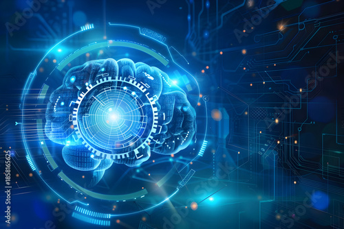 Wallpaper Mural Futuristic digital brain with data streams and gears for technology innovation concept Torontodigital.ca