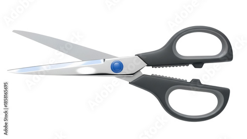 Gray handled scissors isolated PNG on transparent background, sharp metal blades for cutting paper and fabric in office or school
