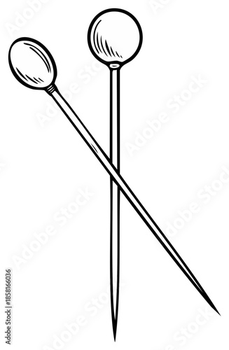 Hat pins hand drawn clip art vector elements for needlework or crafting projects