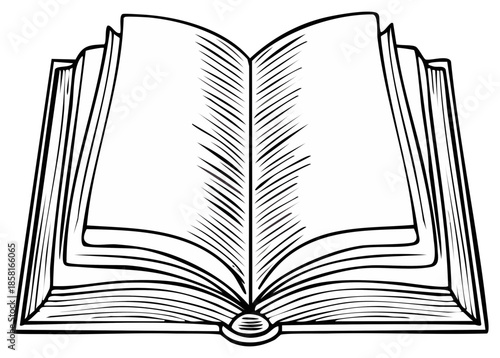 Open book with blank pages, illustration, vector, reading material, study, literature