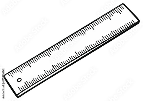 Hand-drawn illustration of a simple metal ruler with inch and centimeter markings