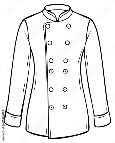 Illustration of a Classic Chef's Coat in Outline Style Featuring Double Breasted Button Closure and Stand Up Collar