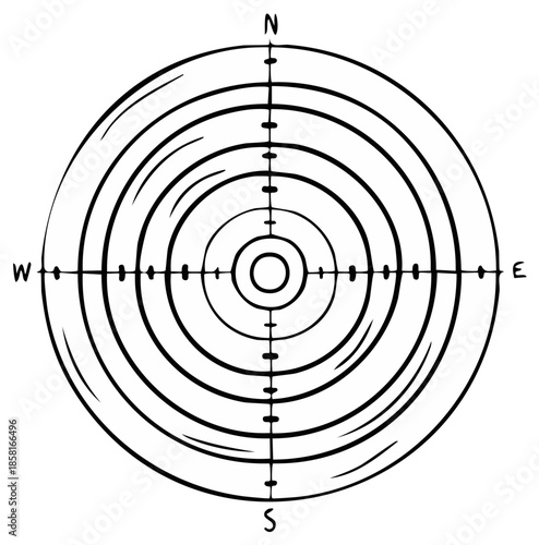 Hand Drawn Compass Rose Black and White North South East West Directions Indicator