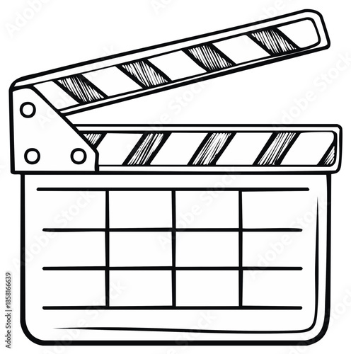 Film clapperboard sketch, hand drawn outline illustration for movie making