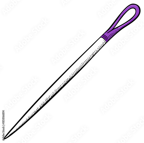Purple Eye Sewing Needle Drawn in Simple Sketch Style