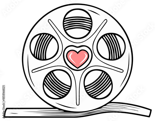 Film reel vector design with heart shape in the center and outline style