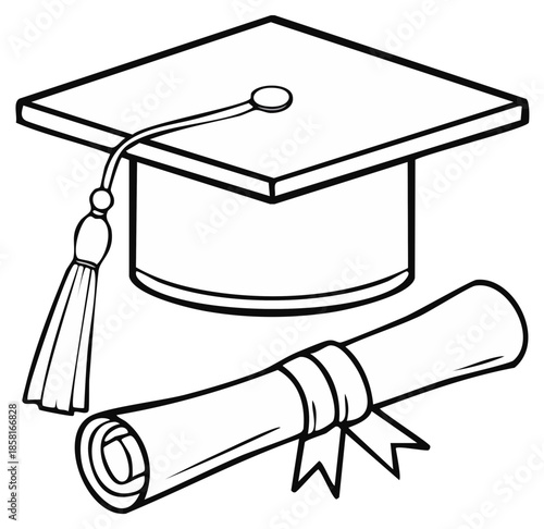 Graduation Cap and Diploma Vector Illustration Representing Academic Achievement and Commencement