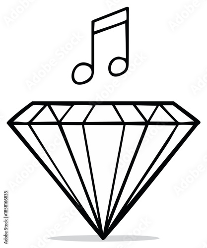 Diamond with musical note, abstract illustration, luxury concept.