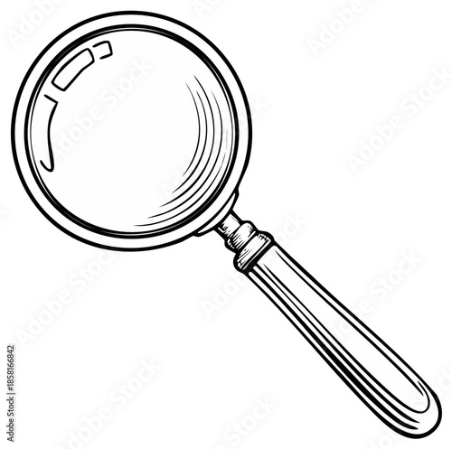 Detailed hand drawn illustration of a magnifying glass for search or investigation