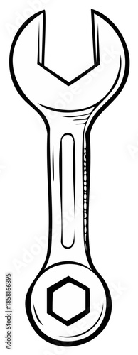 Simple Line Art Illustration of a Combination Wrench Tool