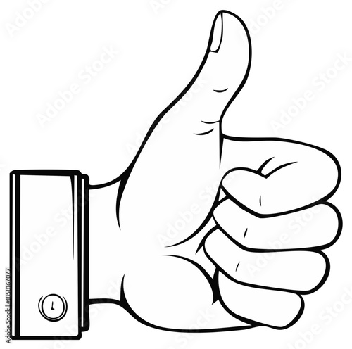 Outlined hand with thumb up gesturing approval or agreement.
